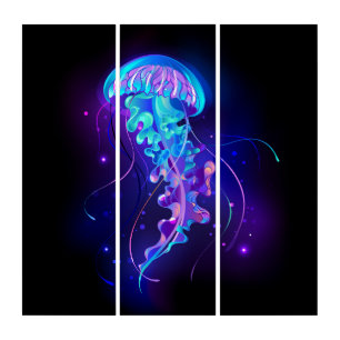 Vibrant Color Glowing Jellyfish Triptych