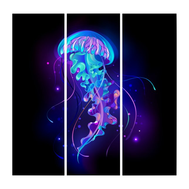 Vibrant Color Glowing Jellyfish Triptych (Front)