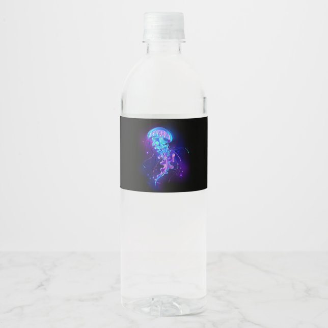 Vibrant Color Glowing Jellyfish Water Bottle Label (Front)