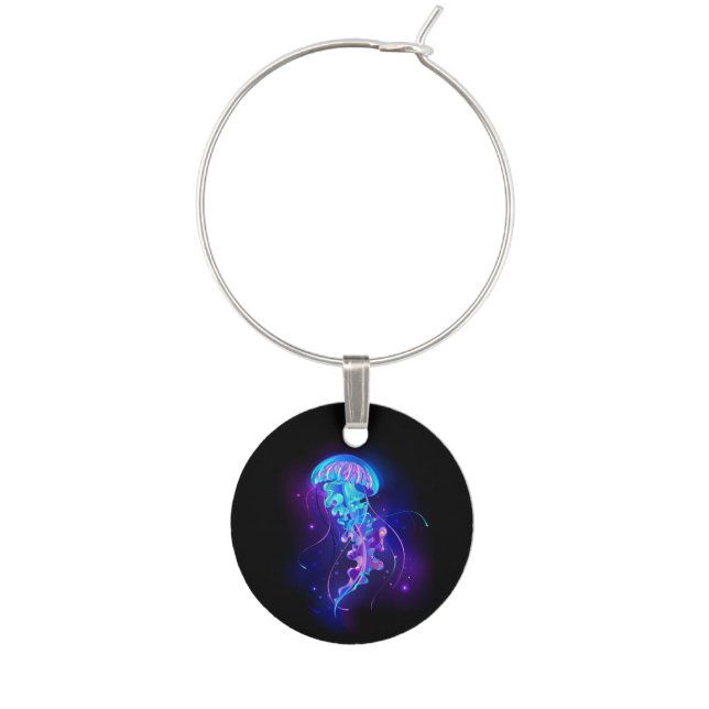Vibrant Color Glowing Jellyfish Wine Charm (Front)