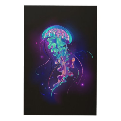 Vibrant Color Glowing Jellyfish Wood Wall Art