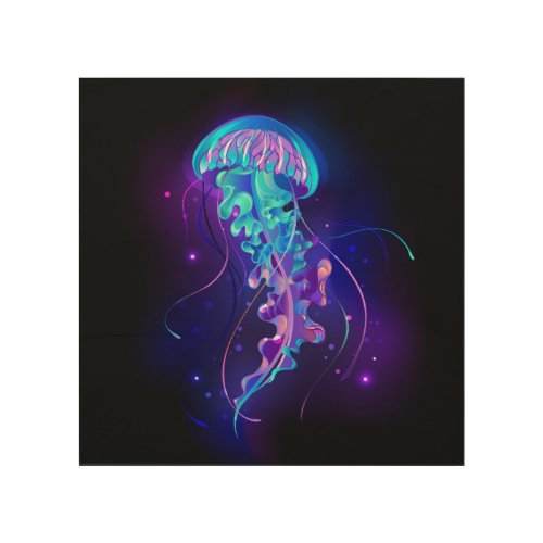 Vibrant Color Glowing Jellyfish Wood Wall Art