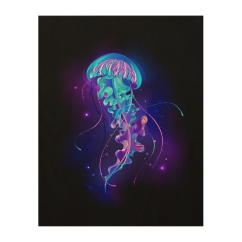 Vibrant Color Glowing Jellyfish Wood Wall Art