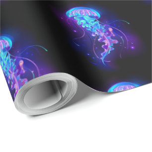 Vibrant Color Glowing Jellyfish Wrapping Paper