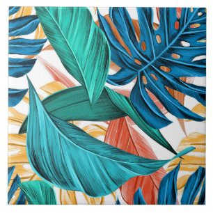 Vibrant color leaves ceramic tile