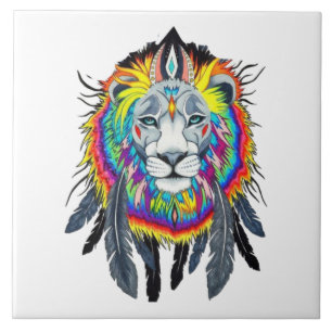 Vibrant color Lion Drawing Ceramic Tile