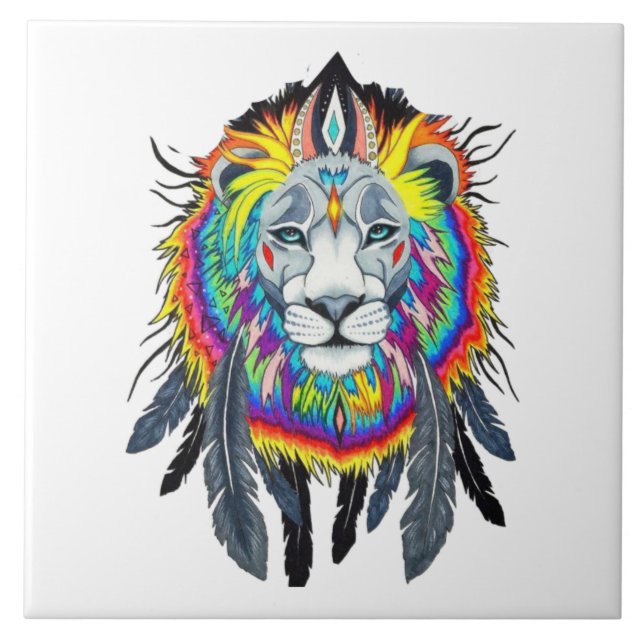 Vibrant color Lion Drawing Ceramic Tile (Front)