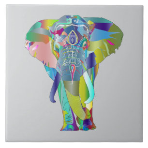 Vibrant Color Mandala Elephant Ceramic Tile