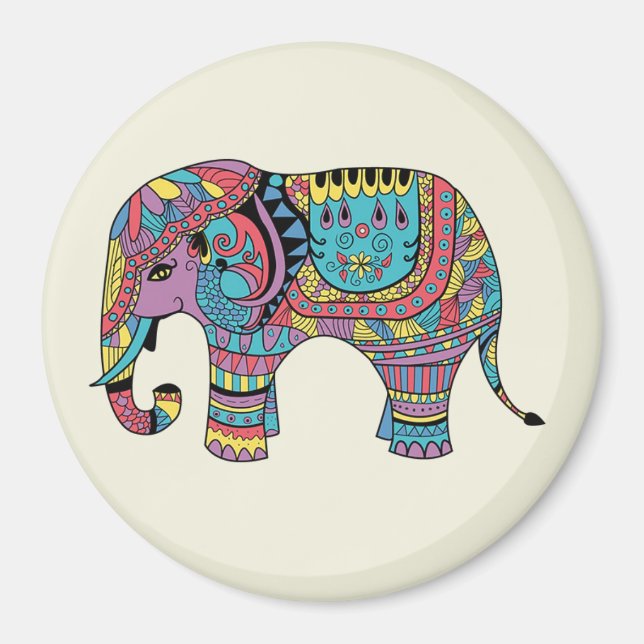 Vibrant Color Mandala Elephant Magnet (Front)