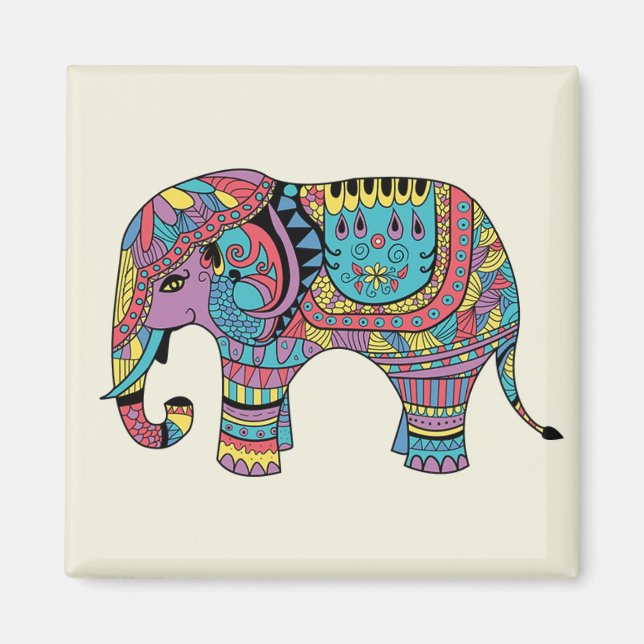 Vibrant Color Mandala Elephant Magnet (Front)