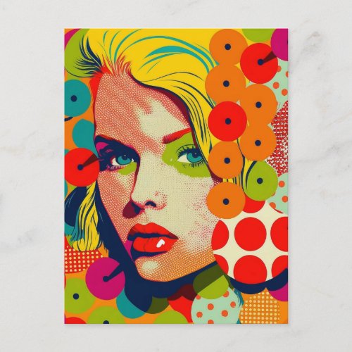 Vibrant Color Pop Art Female Portrait Retro Postcard