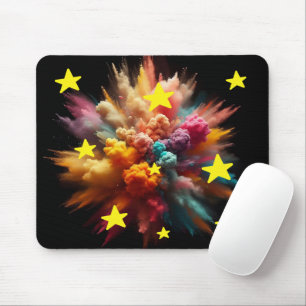Vibrant Color Powder Burst with Bright Yellow Star Mouse Pad