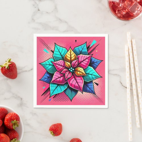 Vibrant Color Retro Pop Art Poinsettia Découpage Napkins