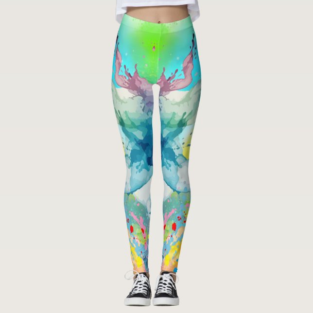 Vibrant Color Splash Graphic Leggings (Front)