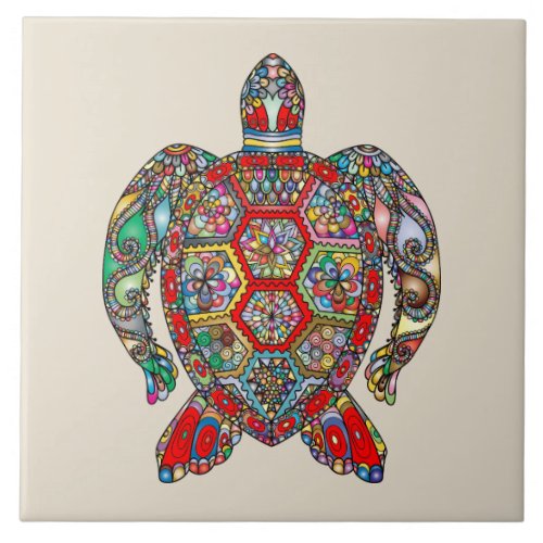 Vibrant color turtle ceramic tile