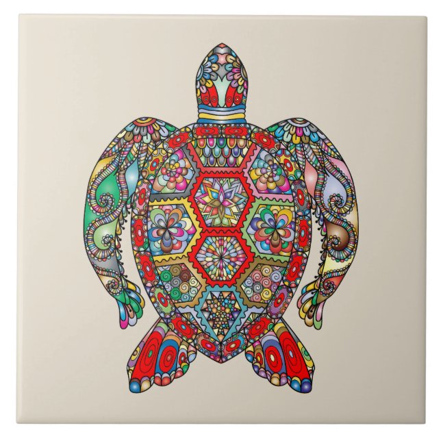 Vibrant color turtle ceramic tile (Front)