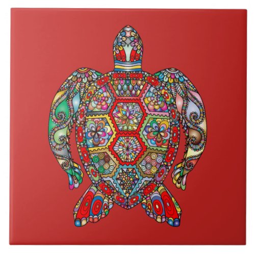 Vibrant color turtle ceramic tile