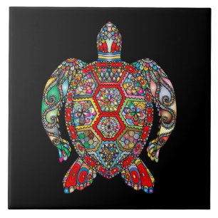 Vibrant color turtle ceramic tile