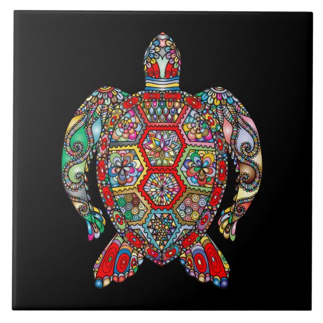 Vibrant color turtle ceramic tile (Front)