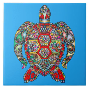 Vibrant color turtle ceramic tile