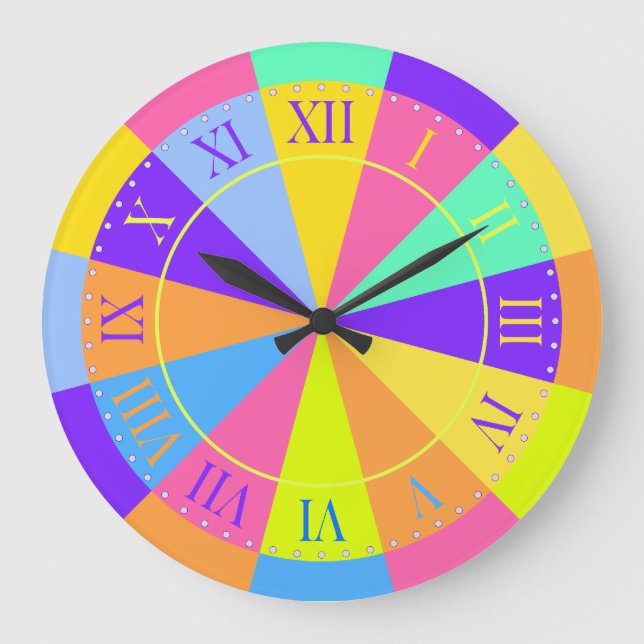 Vibrant Color Wheel Big Roman Numerals Large Clock (Front)