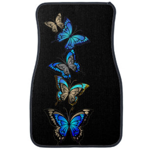 Vibrant colored Butterflies on Black on Car Floor Mat