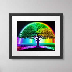 Vibrant Colored Electric Bright Tree of Life Framed Art