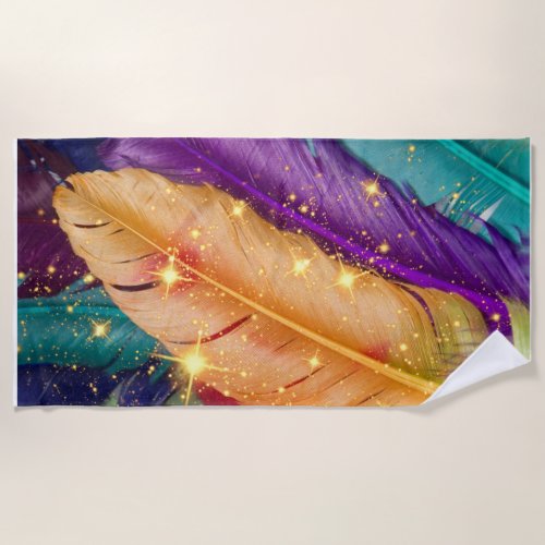 Vibrant Colored Feathers Beach Towel