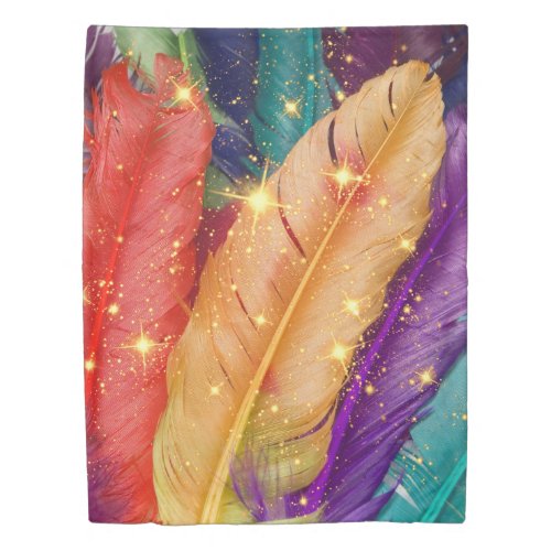 Vibrant Colored Feathers Duvet Cover