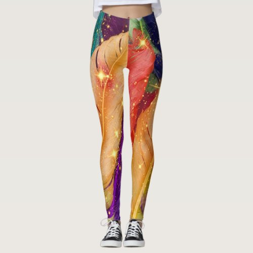 Vibrant Colored Feathers Leggings