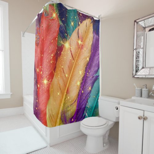 Vibrant Colored Feathers Shower Curtain