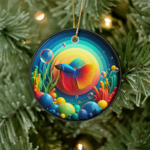 Vibrant Colored Glass Abstract Betta Fish Ceramic Ornament