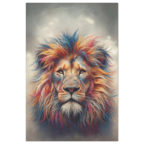 Vibrant Colored Lion Head Decoupage Tissue Paper