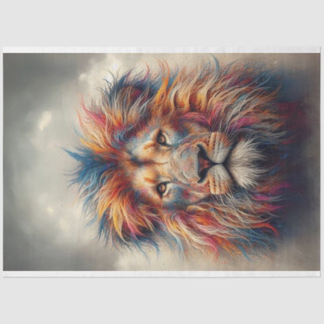 Vibrant Colored Lion Head Decoupage Tissue Paper (Front)