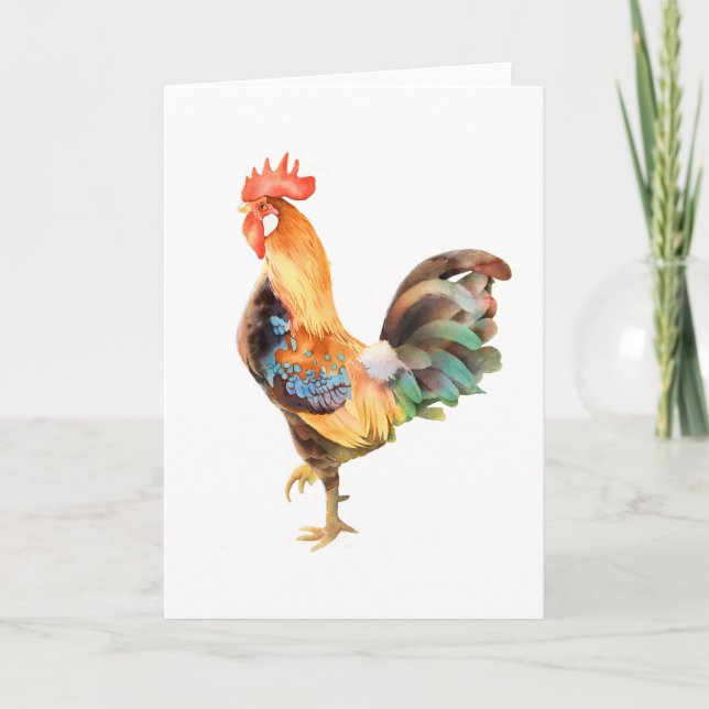 Vibrant colored Rooster Card (Front)