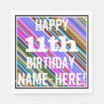 [ Thumbnail: Vibrant, Colorful 11th Birthday + Custom Name Napkin ]