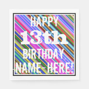 Vibrant, Colorful 13th Birthday + Custom Name Napkins