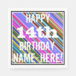 [ Thumbnail: Vibrant, Colorful 14th Birthday + Custom Name Napkins ]