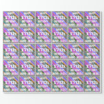 [ Thumbnail: Vibrant, Colorful 17th Birthday + Custom Name Wrapping Paper ]