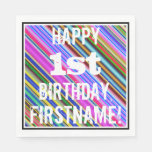 [ Thumbnail: Vibrant, Colorful 1st Birthday + Custom Name Napkins ]