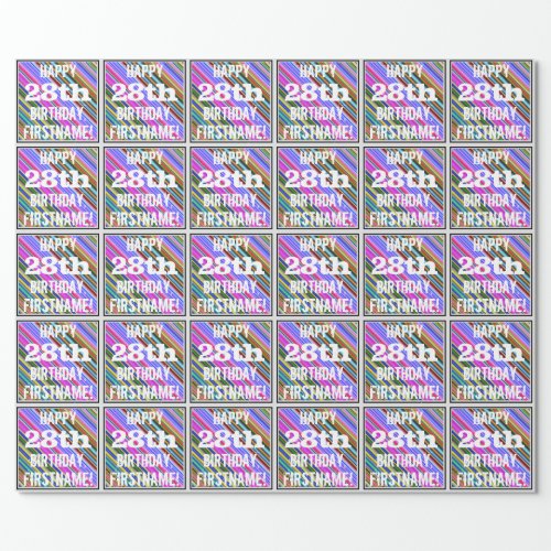 Vibrant Colorful 28th Birthday  Custom Name Wrapping Paper