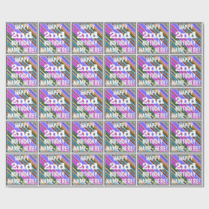 Vibrant, Colorful 2nd Birthday + Custom Name Wrapping Paper