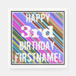 [ Thumbnail: Vibrant, Colorful 3rd Birthday + Custom Name Paper Napkin ]