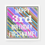 [ Thumbnail: Vibrant, Colorful 3rd Birthday + Custom Name Napkins ]