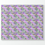 [ Thumbnail: Vibrant, Colorful 50th Birthday + Custom Name Wrapping Paper ]