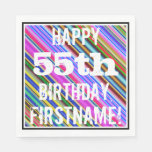 [ Thumbnail: Vibrant, Colorful 55th Birthday + Custom Name Napkins ]