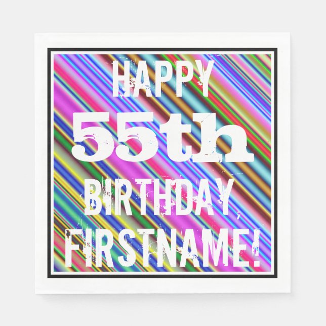 Vibrant, Colorful 55th Birthday + Custom Name Napkins (Front)
