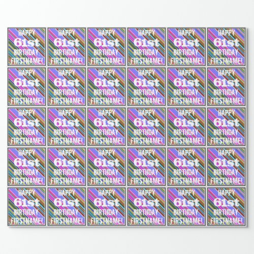 Vibrant Colorful 61st Birthday  Custom Name Wrapping Paper
