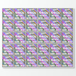 [ Thumbnail: Vibrant, Colorful 64th Birthday + Custom Name Wrapping Paper ]