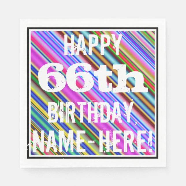 Vibrant, Colorful 66th Birthday + Custom Name Napkins (Front)